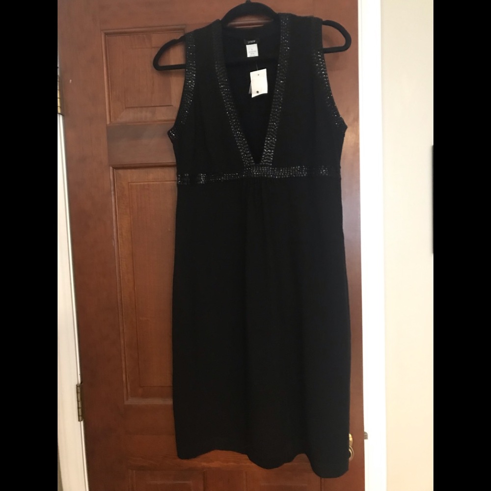J. Crew Black Midi Dress with Beaded Trim